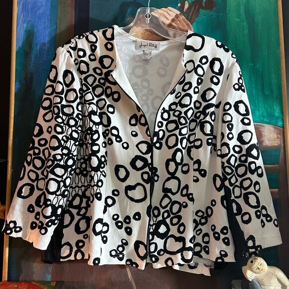 Joseph Ribkoff Black and White Circle Pattern Cardigan 14 - Picture 1 of 16